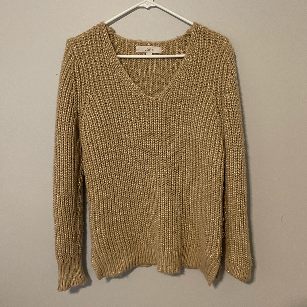 LOFT Gold Shimmer Sweater Size M